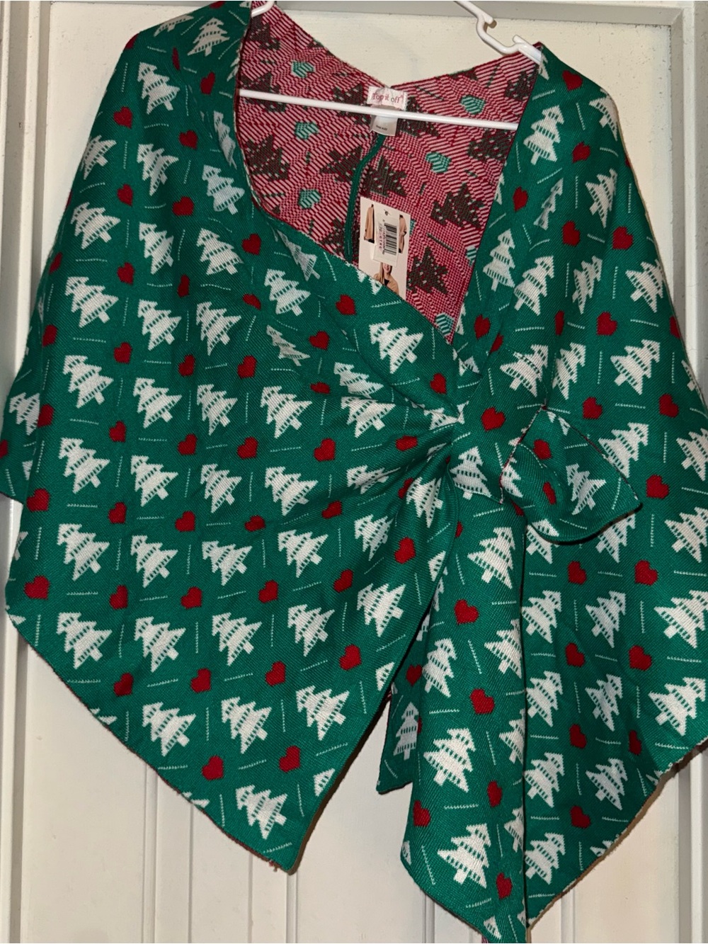 Holiday Tree Print Poncho - Green
